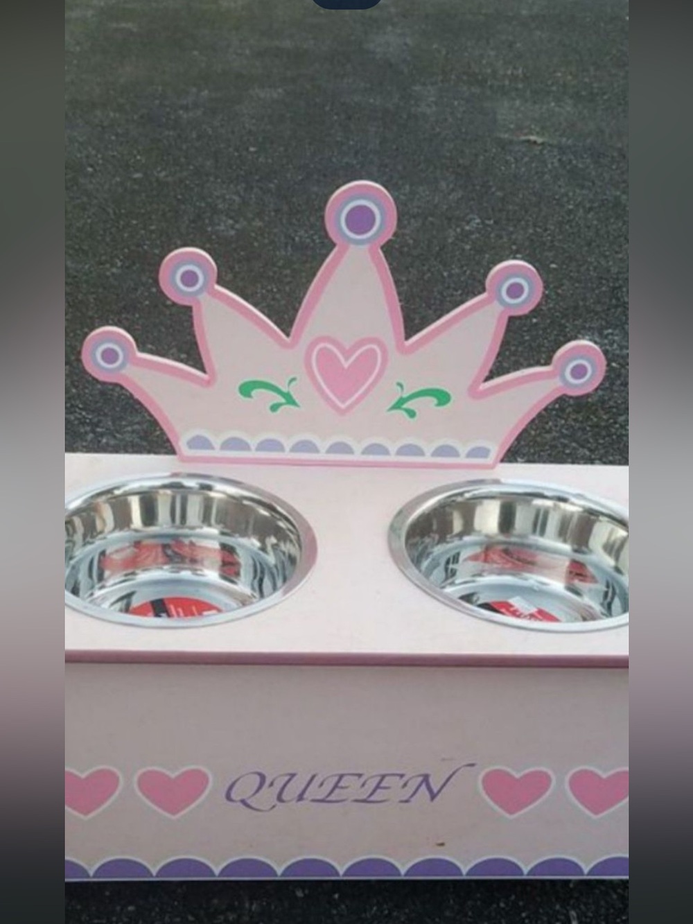 Princess 'Queen' Wooden Double Pet Feeder in Pink